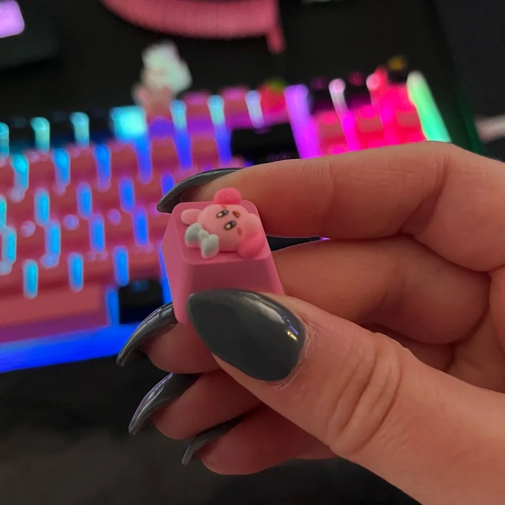 Cute Pink Artisan Anime Keycap for OEM Switches, Kirby with bow
